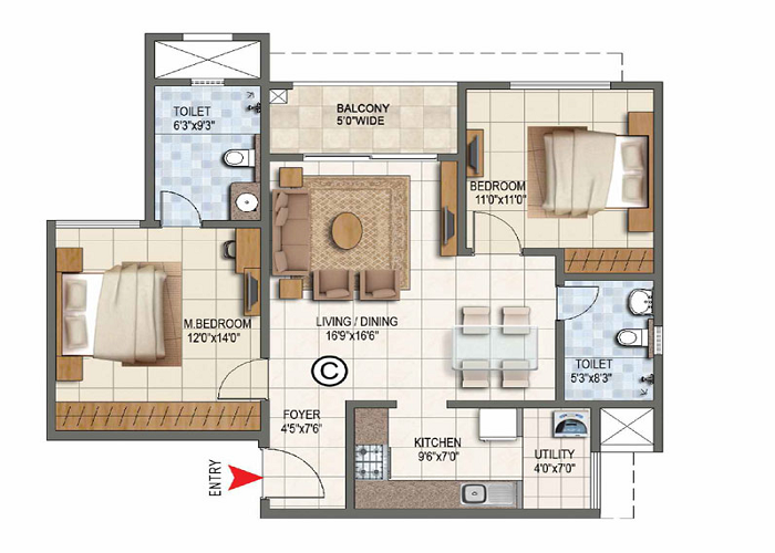 Featured Image of Sobha One Residences 2 BHK Floor Plan