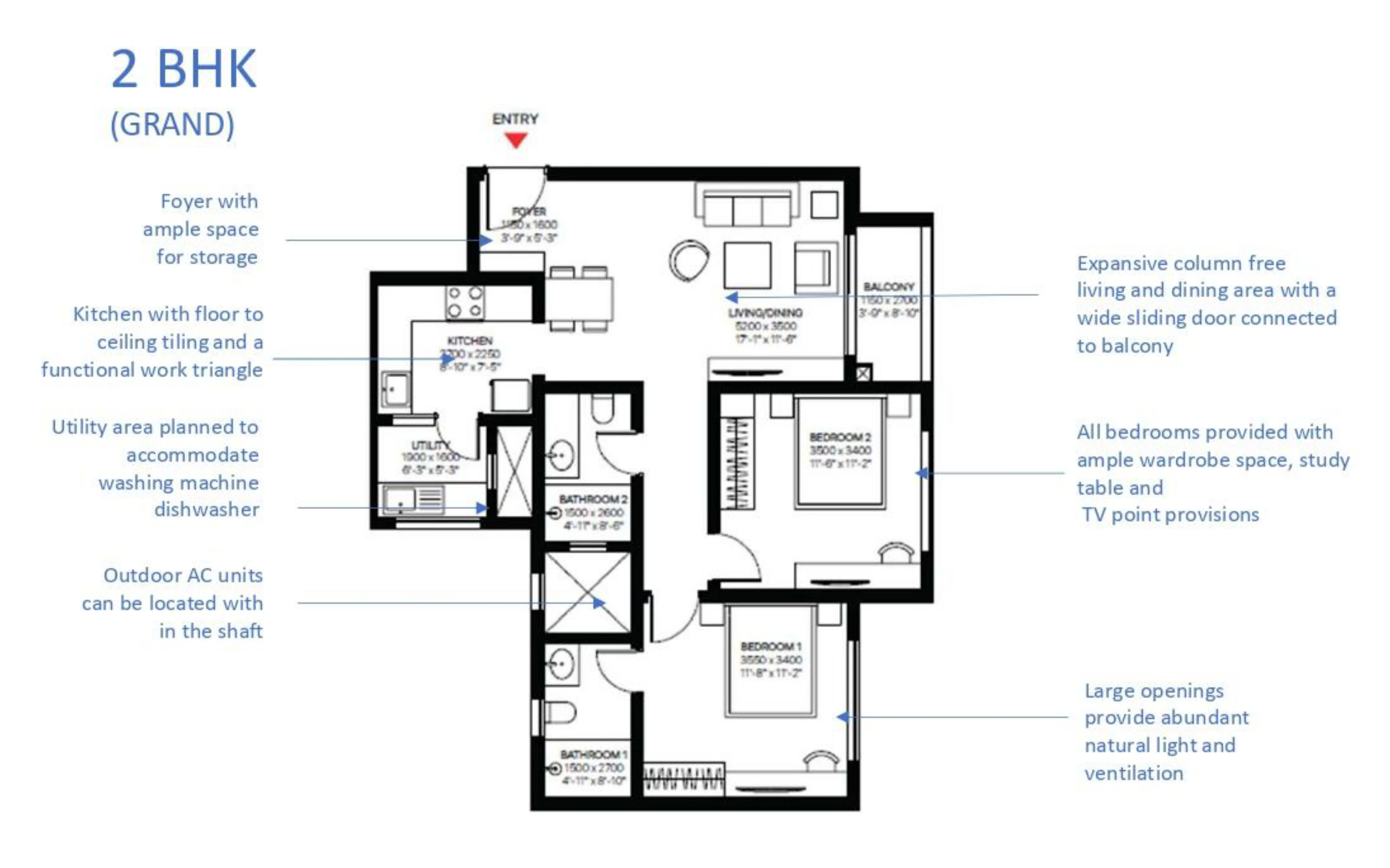 Featured Image of Sobha One Residences 2 BHK Grande Floor Plan - 1,204 sq.ft.