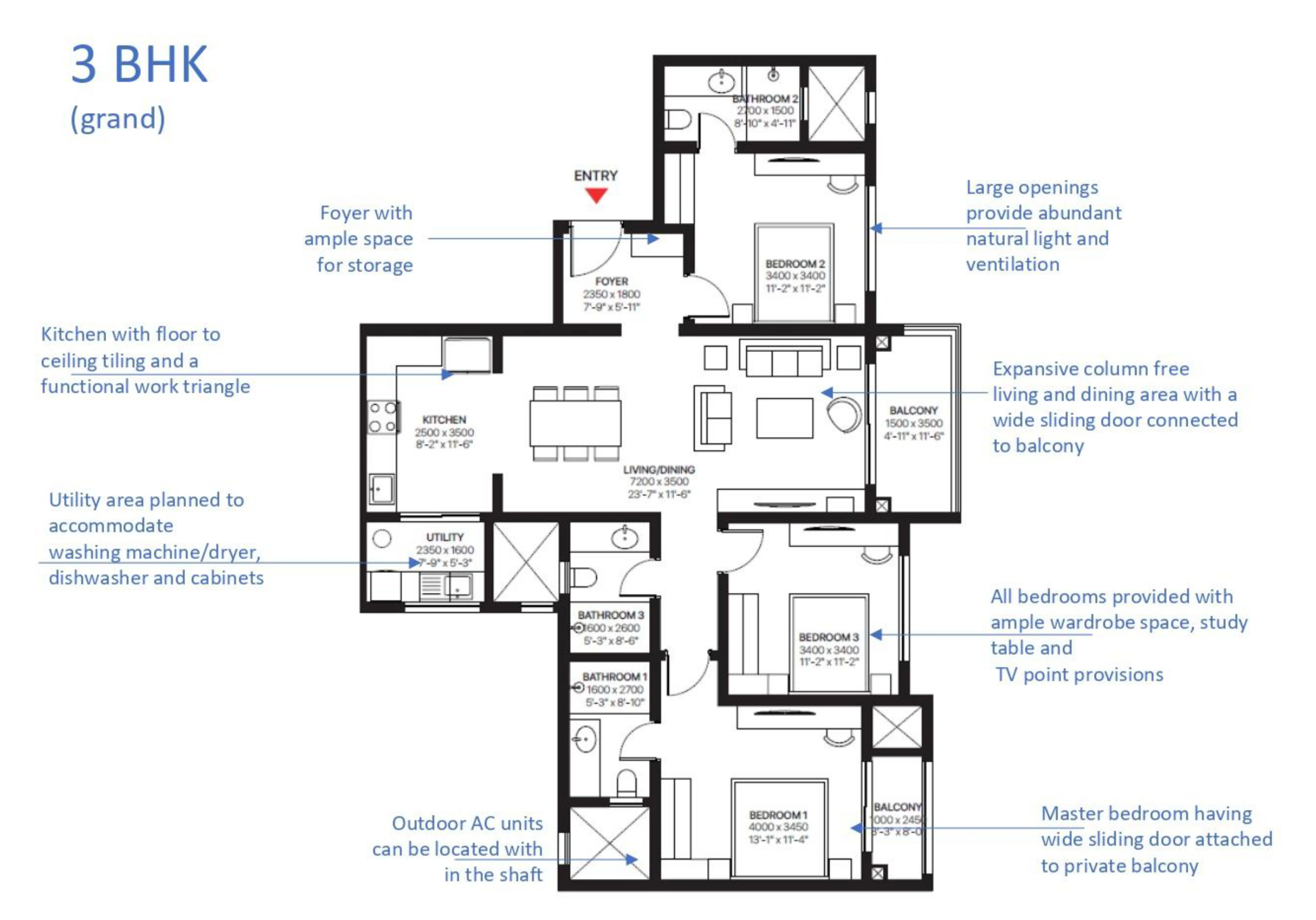 Featured Image of Sobha One Residences 3 BHK Grande Floor Plan - 1,735 or 1,838 sq.ft.