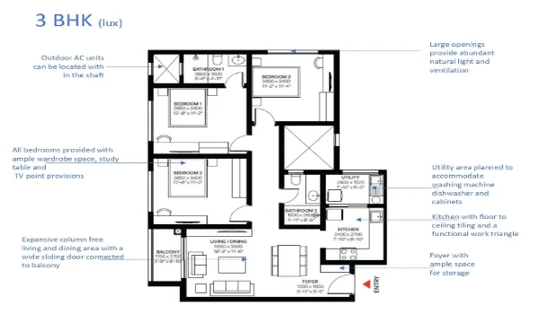 Featured Image of 3 Bhk Apartment Floor Plan Luxe And Grande Layouts Explained