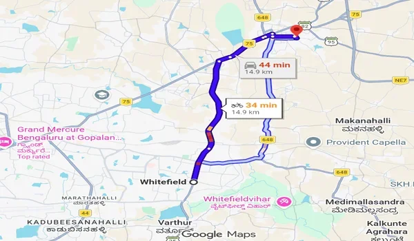 Featured Image of Route Map and Driving Distance From Whitefield to Hoskote