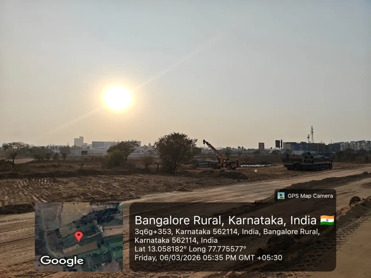 Featured Image of Sobha One Residences Site Progress March 2026 - Sunset view with precast pipe staging and neighbouring buildings, GPS-stamped Amanidoddakere Village